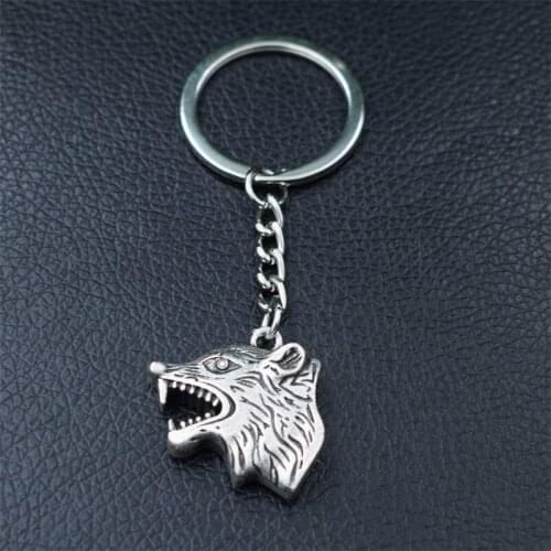 12pcs Double side howling wolf head keychain Metal Chain Key Ring Men Car Gift Souvenirs