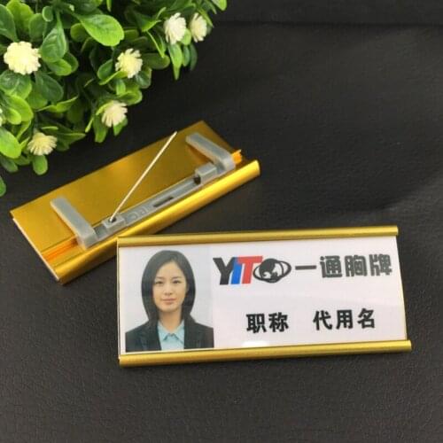 2pcs 72*32mm blank changeable name tags with pin or magnet hotel staff aluminum reusable name badge