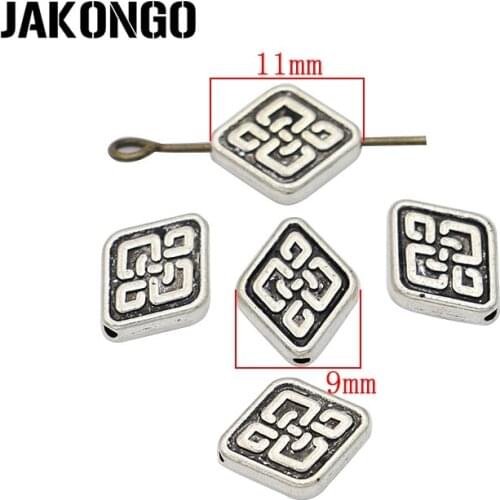 50PCS Antique Silver Plated Chinese knot Spacer Beads Vintage Loose Beads for Jewelry Making Bracelet DIY Handmade Craft