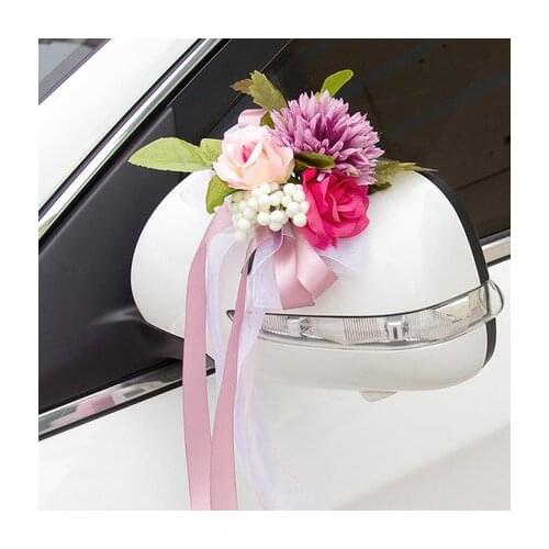 6PCS/LOT Lovely Wedding Car Decoration Flower Door Handles Rearview Mirror Decorate Artificial Flower for Wedding Decoration