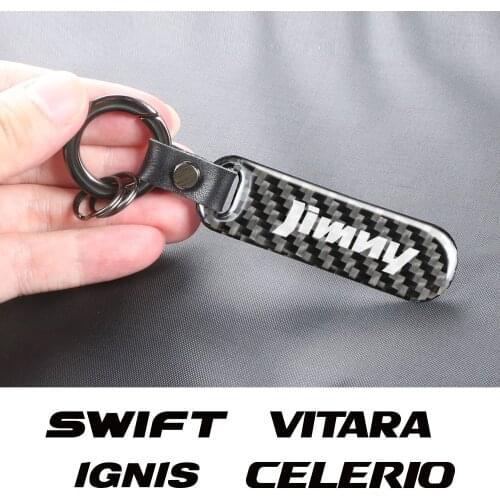 Carbon Fiber Car KeyChain For Suzuki Jimny Swift Grand Vitara Ignis Alto Baleno SX4 Samurai S-Cross Celerio Car Accessories