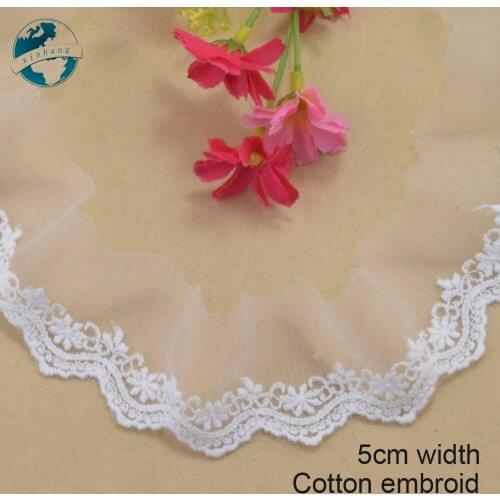 5cm width white cotton embroided lace ribbon guipure trim DIY wedding Accessories dolls lace african french lace applique#3035