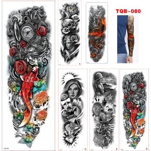 Large Arm Sleeve Tattoo Rose Clock Waterproof Temporary Tattoo Sticker Lucky Squid Full Rose Flower Tatoo Women MEN
