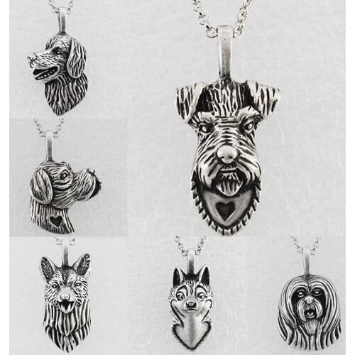 Real Picture Vintage 3D Schnauzer Pendant Necklaces Colar Boho Airedale Dog Charms Pendants Necklace For Women Men Jewelry