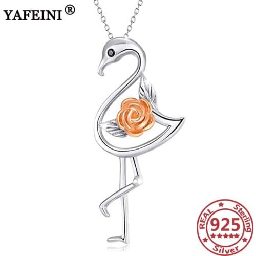 YFN 925 Sterling Silver Rose Flamingos Necklace 925 Silver Chains Womens Jewelry Moms Gifts Graduation Gifts Pendant Necklaces