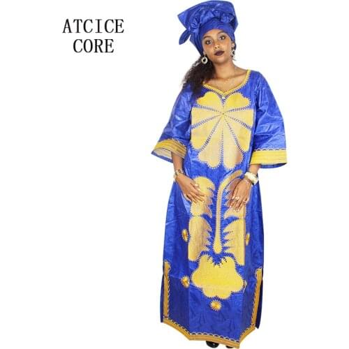Dashiki dress african dresses for women bazin riche design embroidery dress with scarf two pcs one set