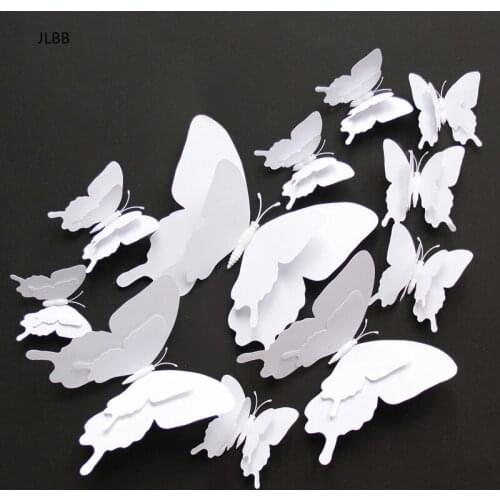 Large size 12pcs/set 3D Double layer White butterfly Wall Sticker Home decoration18cm Butterflies on wall Magnet Fridge stickers