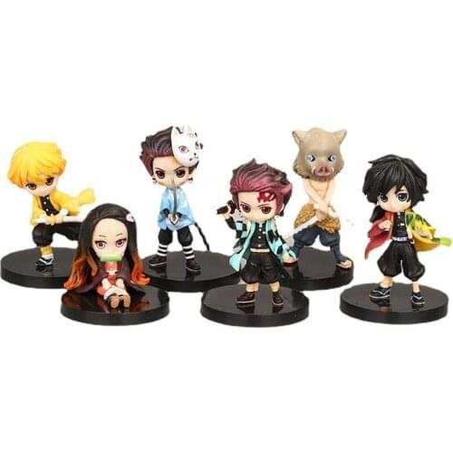 6pcs/set Anime Demon Slayer Figure Kimetsu No Yaiba Q Version Kamado Tanjirou Nezuko Agatsuma Zenitsu Action Figure Model Toys