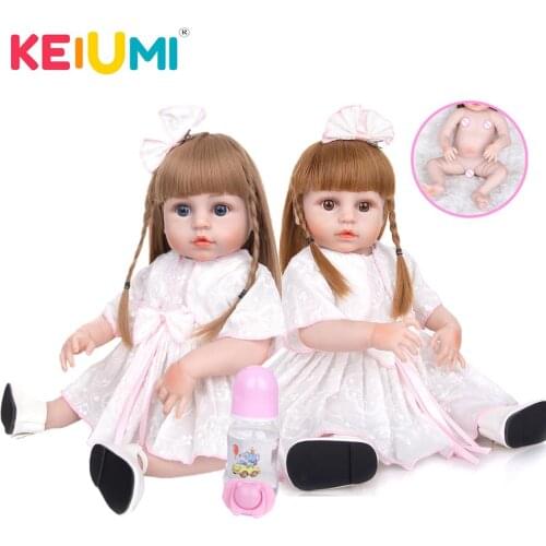 KEIUMI 19 Inch 49 cm The Cutest Full Silicone reborn Doll Toy White Skin Color Twins Reborn Baby Girl Dolls Childen Play Partner