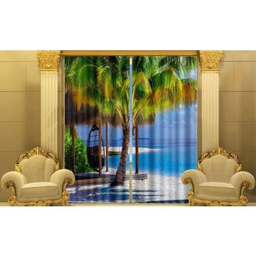 Coconut tree Luxury Blackout 3D Window Curtains For Living Room Bedroom Customized size Drapes Cortina Rideaux Cushion cover