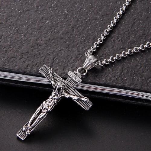 Men Necklace Christian New Year Cross Pendant Crucifix Jesus Piece Male Pendant & Necklace Jewelry