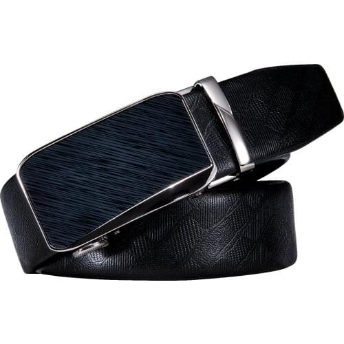 Hi-Tie Fashion Belt Jeans Leather Strap Automatic Buckle Cowskin Real Lether Mens Black Trouser Waist Belts for Wedding