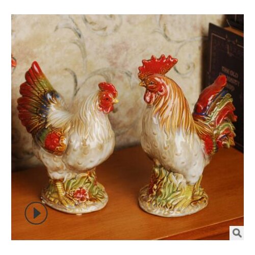 Set colorful ceramic glaze rooster and hen year mascots are decorated with birthday giftshome decoration wedding