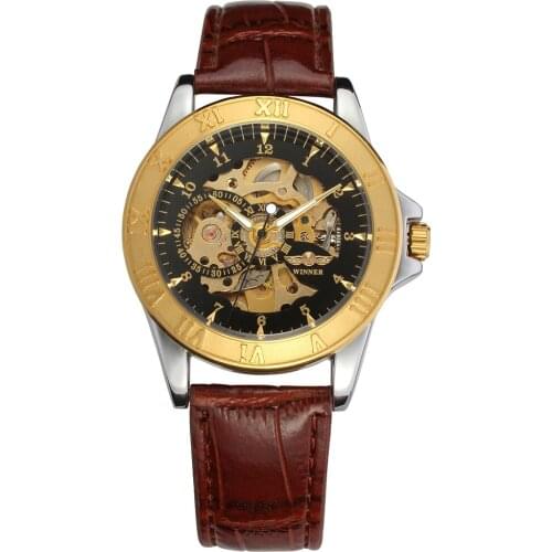 20200New Winner Watch Leather Strap Luxury Sport Clock Men Automatic Watches Skeleton Military Mechanical Wristwatch