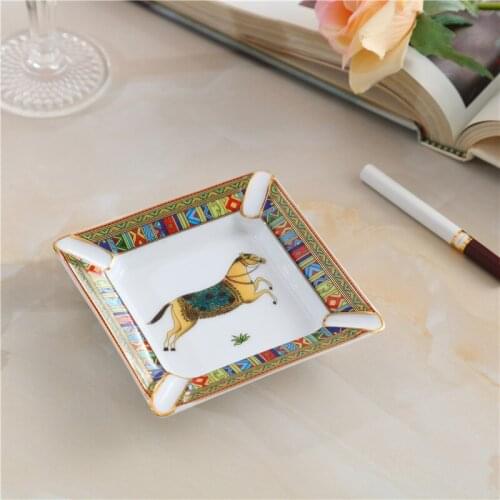 European Luxury Portable Ashtray For Large Cigar Smoke Ceramic Ash Tray Office Desktop Decorations Home Accessory Handmade Gift