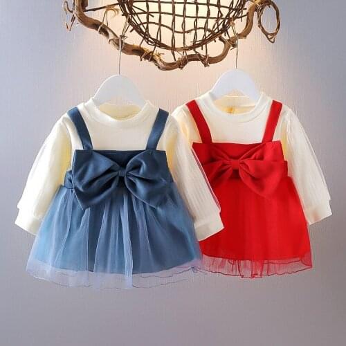 Baby Girls Dress 0-4Y Kids Fancy Birthday Mesh Dress Autumn Long Sleeve Party Dress Spring Bow Dress for Girls