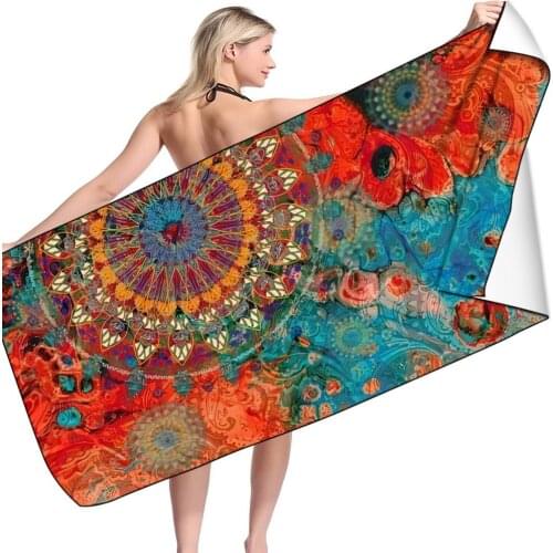 Mandala Print Beach Towel Oversized Microfiber Soft Quick Dry Lightweight Swim Travel Sandless Yoga Shower Towel 31.5"x 63"