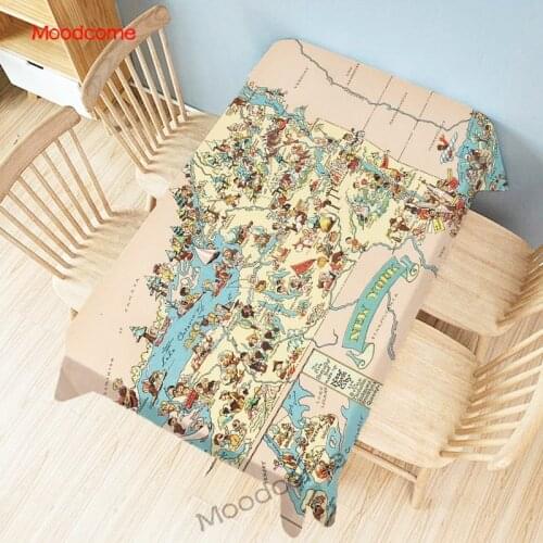 Old Retro Map Poster American States Maps Kitchen Dinning Table Decoration Cover Literature Art Decoration Linen Desk Tablecloth