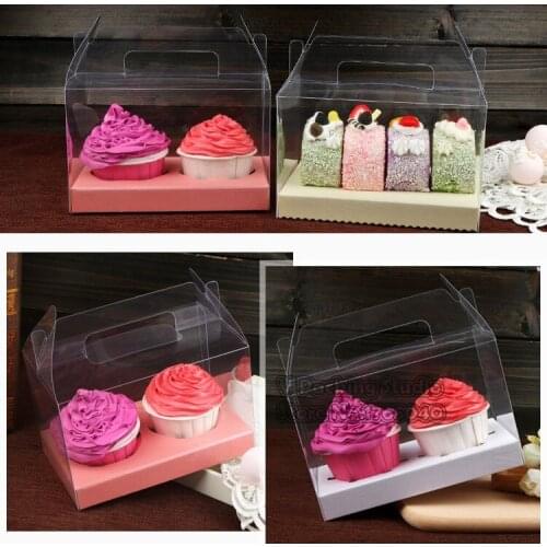 Clear window cup cake Doughnut Macaron Box,Transparent Box bags with handle,Cupcake Bakery Macaron Packaging Boxes 50pcs/lot