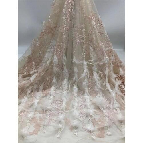 Hot-selling high-quality feather embroidery, French tulle lace, fashionable dress banquet evening dress design fabric