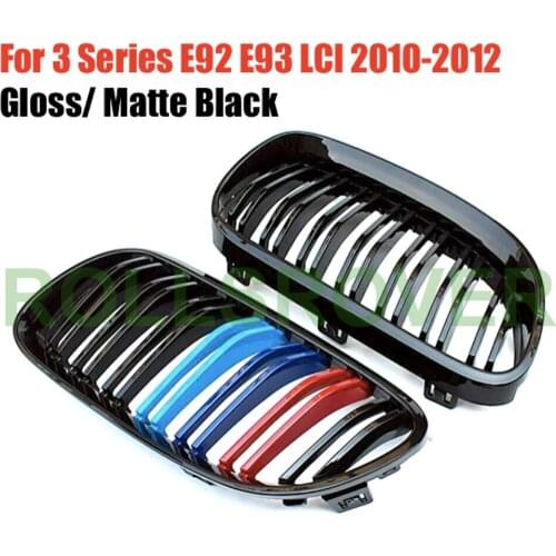 ROLLSROVER Pair of Black ABS Front Bumper Grille For 3 Series E92 E93 LCI 2010-2012 3 Colors Dual Slat Car Styling