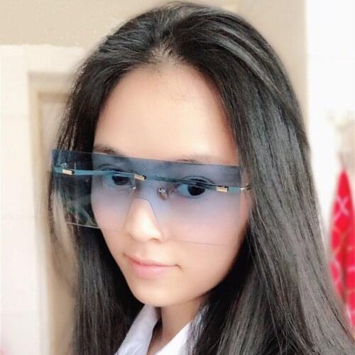 Oversized Square Rimless Sunglasses Women Men Vintage Fashion Metal Sun Glasses Female Oversized Shades Eyewear Male Goggles