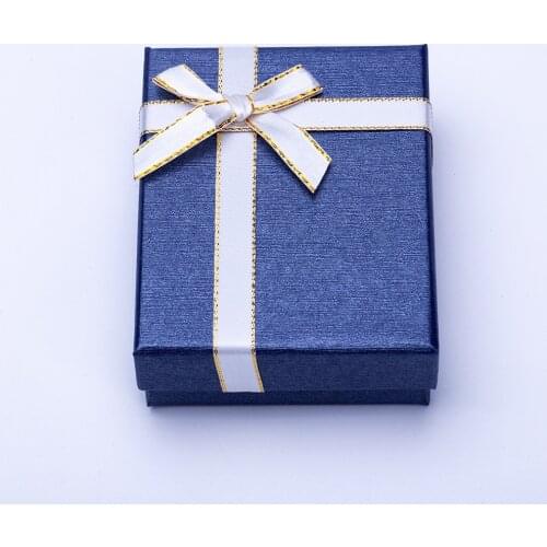 Dark blue paper with ribbon, ring and earrings gift box, atmospheric simple pendant, bracelet and necklace set packaging box