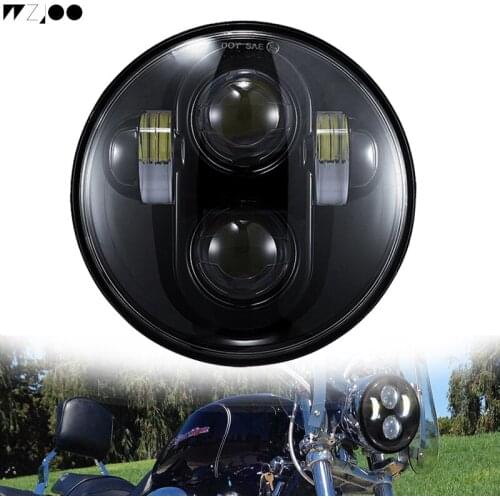 WZJOO 5.75" 5 3/4" Chrome/Black Round Headlamp LED Auxiliary Lamps High & Low Beam For FXCW/C, FXS, FXSB, FXSBSE, FX Projector