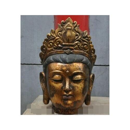 Xd 002588 21" Tibetan Buddhism Bronze Green Tara Buddha Head Buddha Sculpture Statue