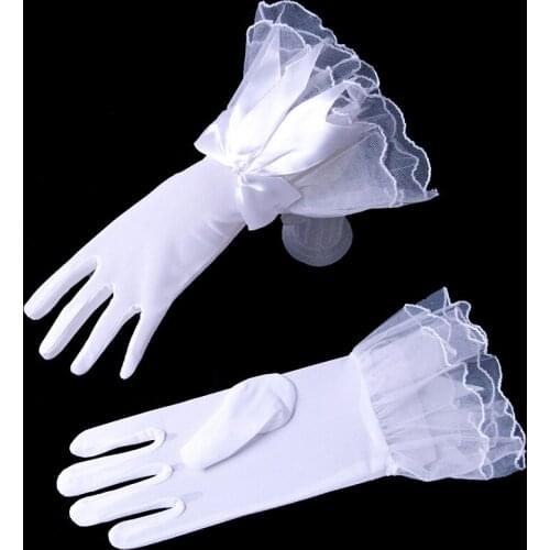Lady Elastic Mesh Cloth Nylon Party Formal Etiquette Bow Glove Women Nightclub Sexy Short Lace Princess Erotic Dance Gloves B100