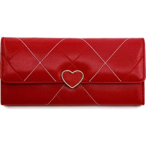 Womens Wallets Purses Plaid Leather Heart Long Wallet Large Capacity Phone Bag Money Coin Pocket Card Holder Female Wallet Purse