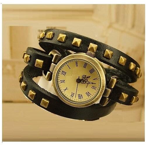 Genuine Leather Bracelet Watch Women wristwatch women Retro Vintage Watch Large Wrap punk sqare band Dropshipping