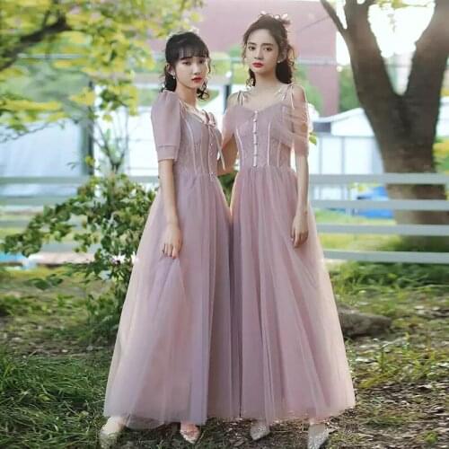 Bridesmaids Dress Illusion Short V-Neck Embroidery Pleat A-Line Button Lace Tulle Spaghetti Straps Women Wedding Party Gown E624