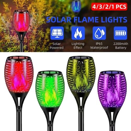1/2/3/4 Pcs Colorful Solar Powered Dancing Flame Torch Lights IP65 Waterproof Light Fence Outdoor Garden Sensing Solar Lights