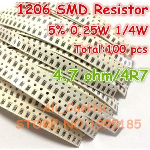100pcs/lot 1206 5% 4.7 ohm 4.7R 4R7 1/4W 0.25W SMD Resistor 3.2*1.6mm