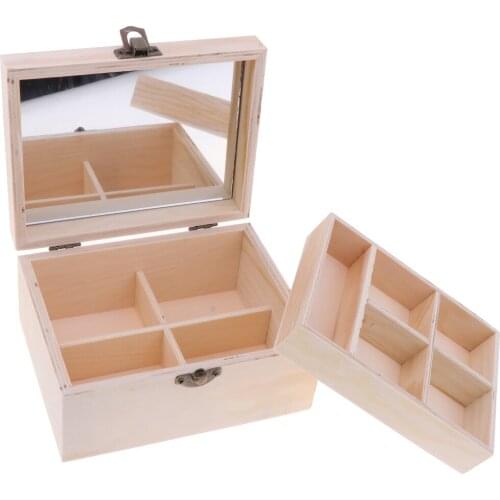 2 Layers Plain Unpainted Wooden Jewelry Box Organizer Storage Container Unfinished Case DIY Crafts Gifts
