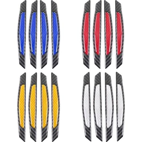 4PCS Car Door Warning Sticker Anti-Collision Reflective Strip Carbon Fiber Warning Anti-Scratch Trim