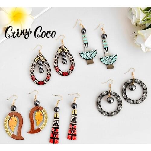 Cring Coco Acrylic Earrings Fashion Hawaiian Handmade Geometric Jewelry Original Design Resin Drop Flower Earring for Women 2021