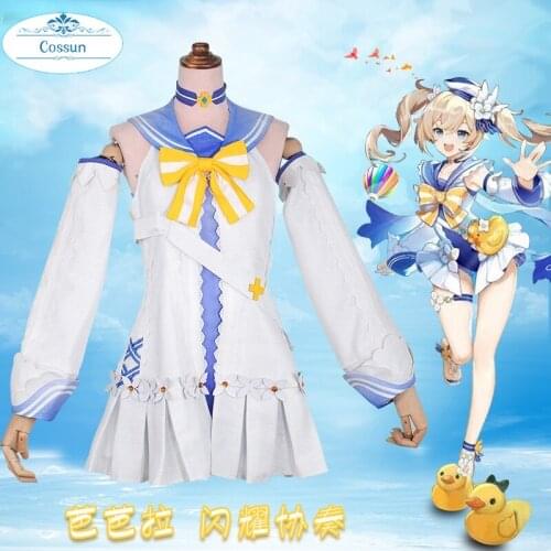 Anime! Genshin Impact Barbara Shining Concerto Swimsuit Skin Lovely Uniform Cosplay Costume Pool Party Summer Swimwear Women NEW