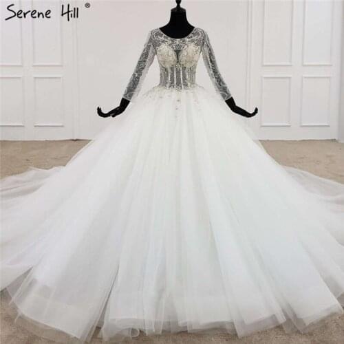 Serene Hill White High-end O-Neck Sexy Wedding Dress 2020 Luxury Diamond Beading Long Sleeve Bridal Gown Custom Made CHX0107