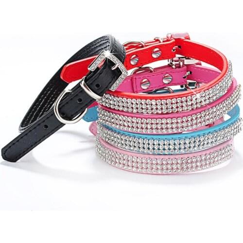 Shiny Rhinestone Pet Collar Plain Net Drill Dog Collar PU Dog Chain Berry Pet Products Colorful Fashion Pet Collar