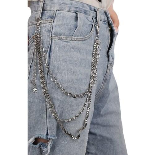 1PCS Two/Three Layer Trousers Pant Waist Chain Belt Unisex Hip Hop Metal Rock Punk Street Jeans Trendy Cross Key Chain On Pant