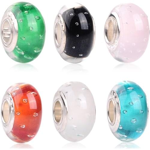 High Quality Bubble Round Lampwork Pink Murano Glass Beads Fit European Charms for DIY Pandora Style Bracelet Jewelry Making