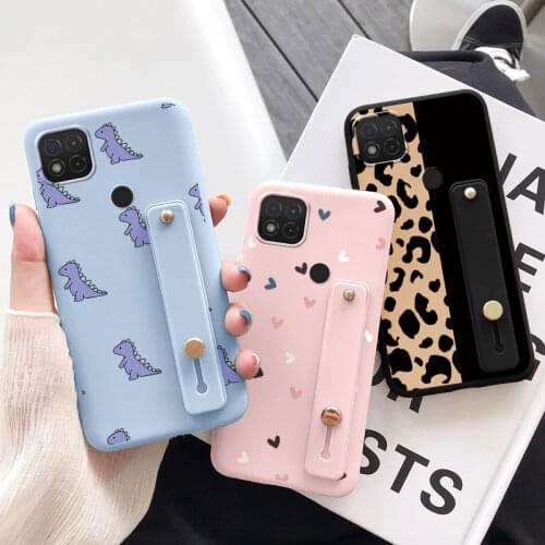 For Xiaomi Redmi 9C NFC Case Soft Silicone TPU Wrist Strap Holder Back Cover for Xiomi Redmi 9C Redmi9c 6.53'' Protective Bumper