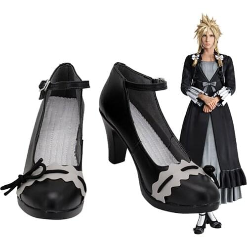 Cloud Strife Black High Heel Shoes Cosplay Final Fantasy 7 Remake Cloud Cosplay Shoes Customized Boots for Unisex