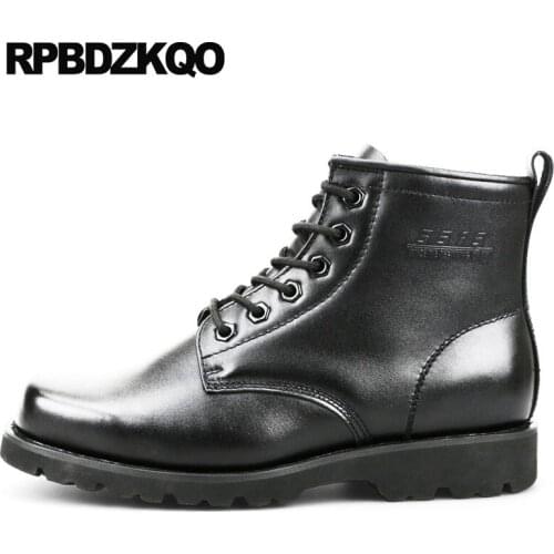 Black Men Military Real Leather Short Full Grain Shoes Designer Retro Combat Boots Genuine Ankle Army Plus Size Runway Booties