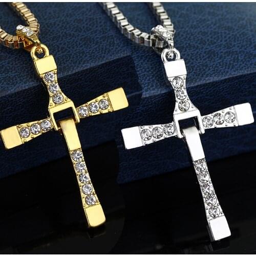 The Fast and the Furious Cross pendant necklace Celebrity Dominic Toretto Crystal cross Necklaces Jewelry for men gifts