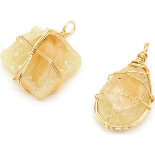 Hot Sale Natural Stone Yellow Quartz Charms Reiki Healing Irregular Mineral Crystal Pendant for Jewelry Making DIY Necklace Gift