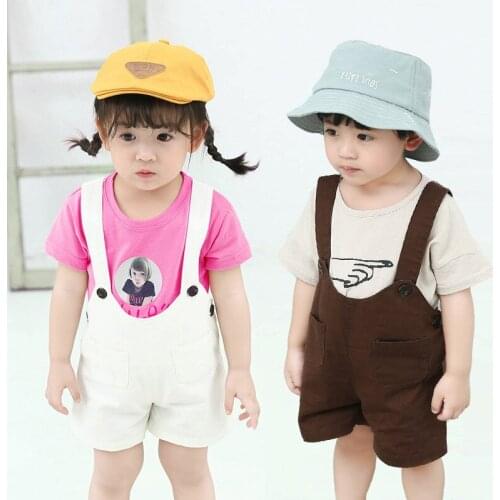 Toddler Kids Overalls New Summer Baby Suspender Short Korean Casual Loose Solid Cotton Overalls for Boys Girls Kids Shorts Pants