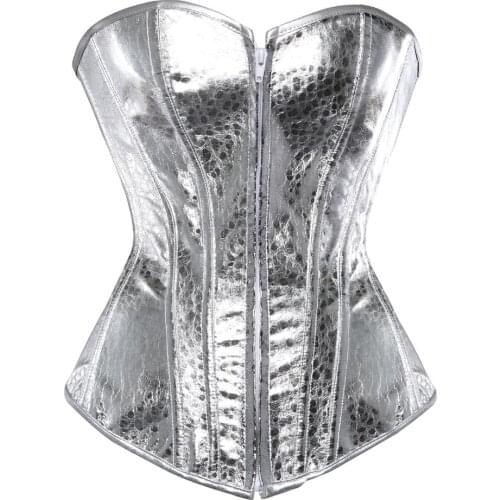 Steampunk Leather Corset Sequin Glitter Lace Up Boned Bustier Zip PVC Corselete Sexy Sparkle Party Showgirl Clubwear Overbust